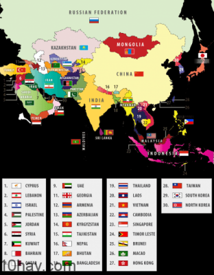 asian-countries-flags-map