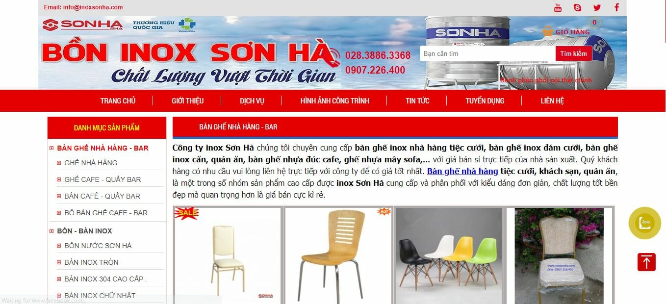 Địa chỉ mua bàn ghế nhà hàng, quán ăn Công ty inox Sơn Hà
